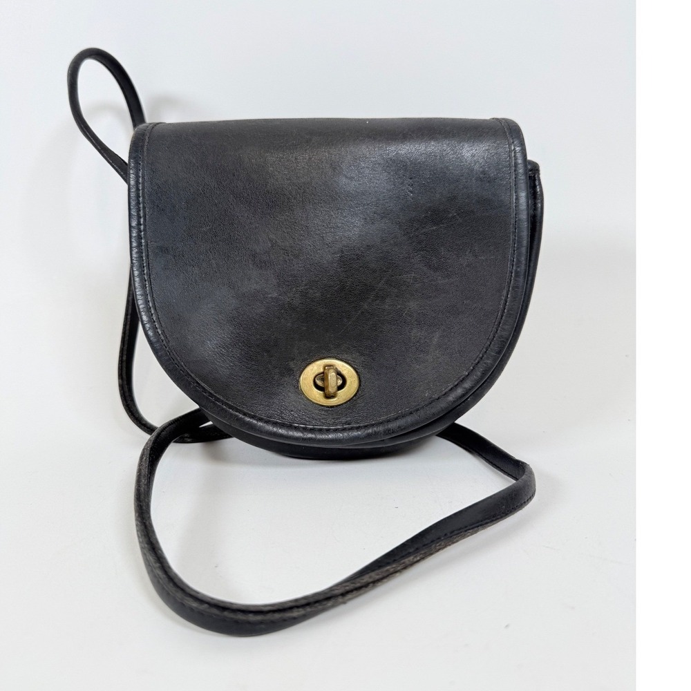 Coach Mini Half Moon Crossbody Bag Women's Leather Brass Turnlock Vintage Black